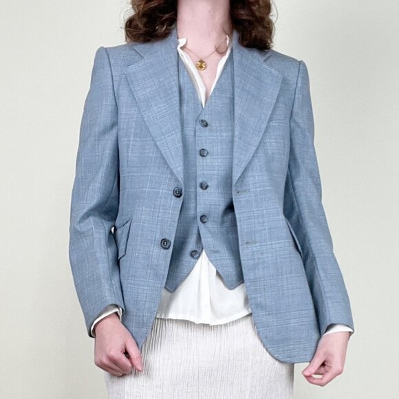 Vintage 70s Union Made Blazer Vest Matching Set Quiet Luxury Wedding Guest 1970s - Picture 1 of 15